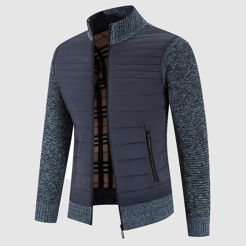 Calum - Men's Quilted Puffer Cardigan with Knit Ribbed Sleeves