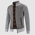 Calum - Men's Quilted Puffer Cardigan with Knit Ribbed Sleeves