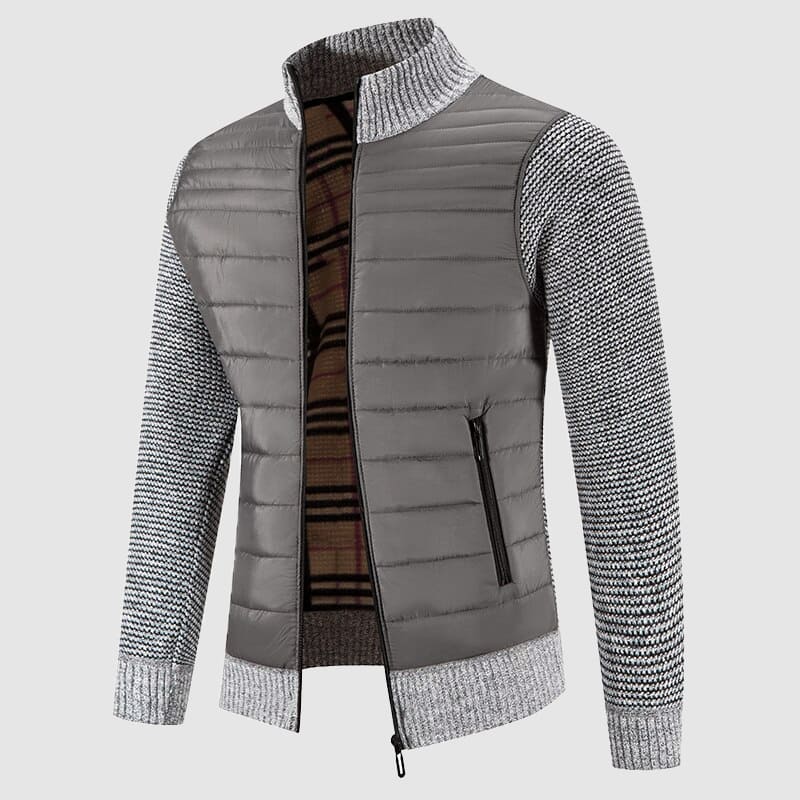 Calum - Men's Quilted Puffer Cardigan with Knit Ribbed Sleeves