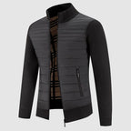 Calum - Men's Quilted Puffer Cardigan with Knit Ribbed Sleeves