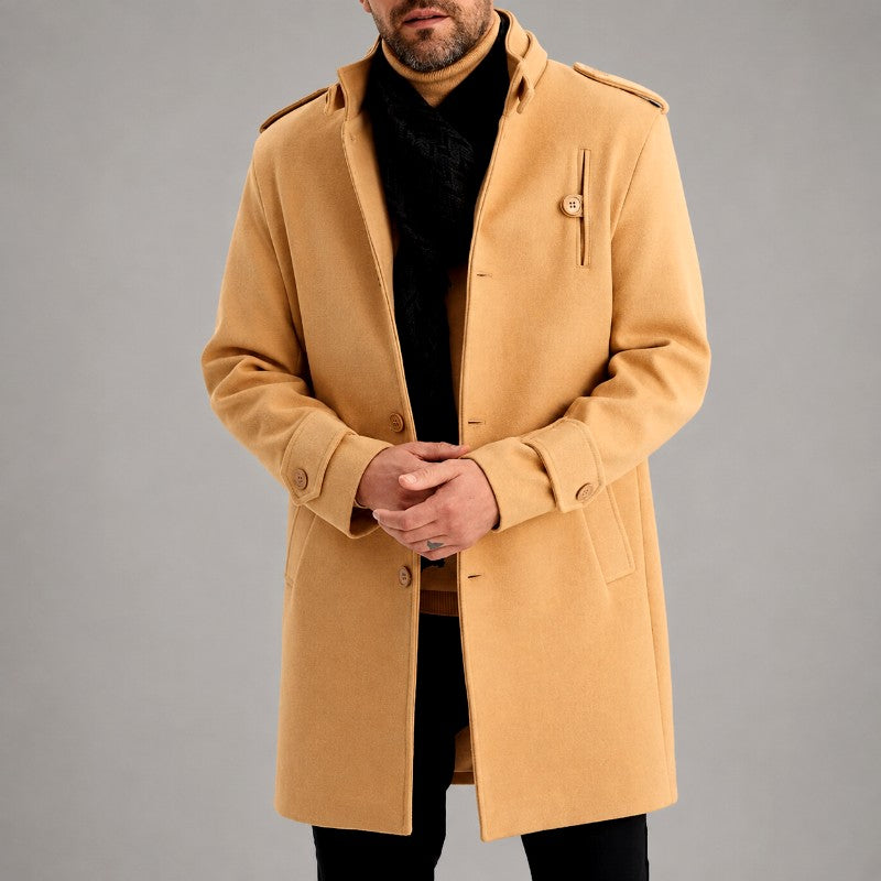 Cameron - Men's High Collar Button-Up Mid-Length Coat 3