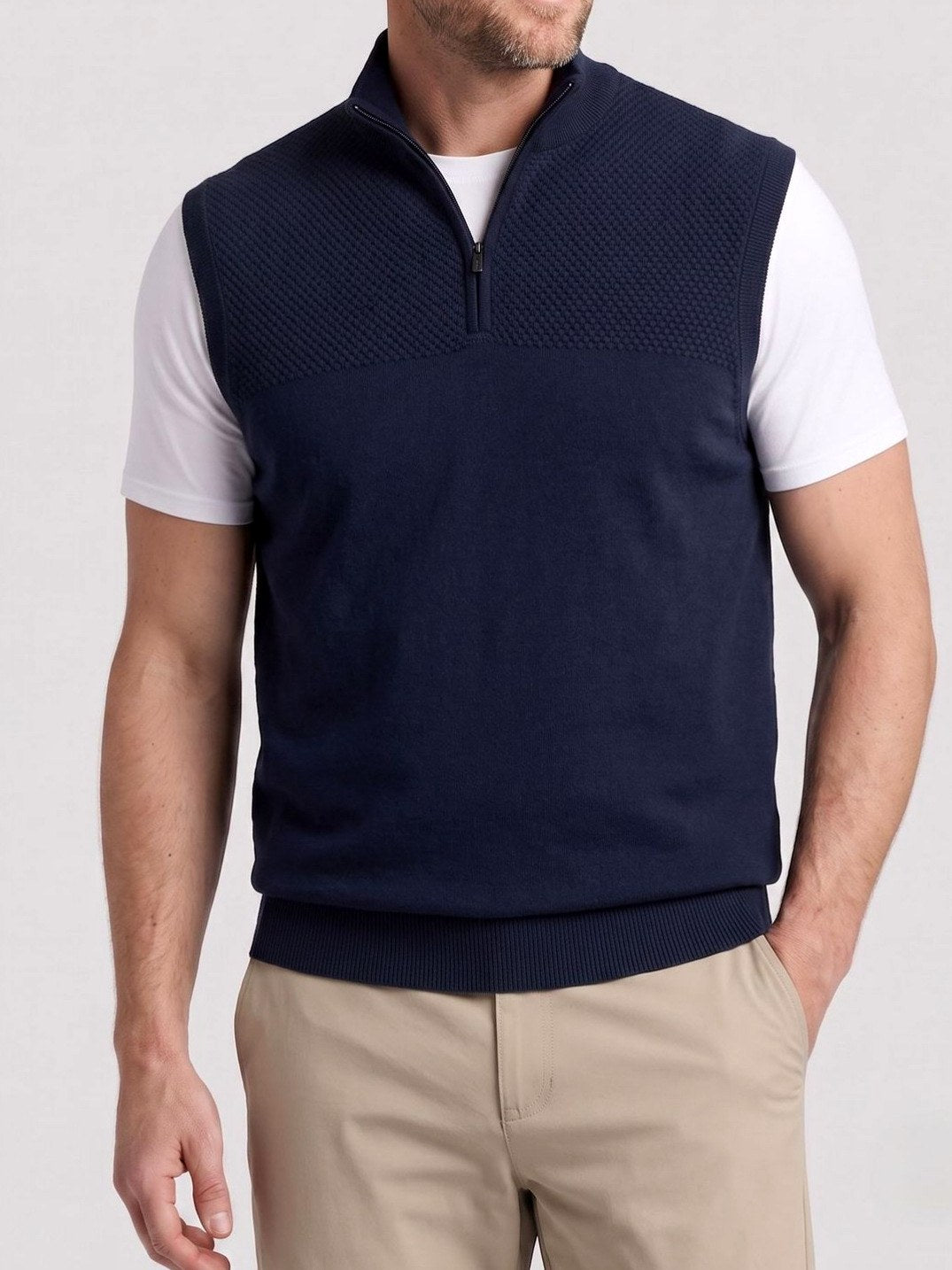 Campbell - Men's Textured Half-Zip Stand Collar Vest 3