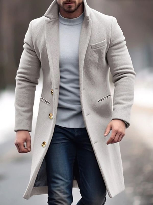 Carmelo - Men's Gold-Button Tailored Wool Overcoat