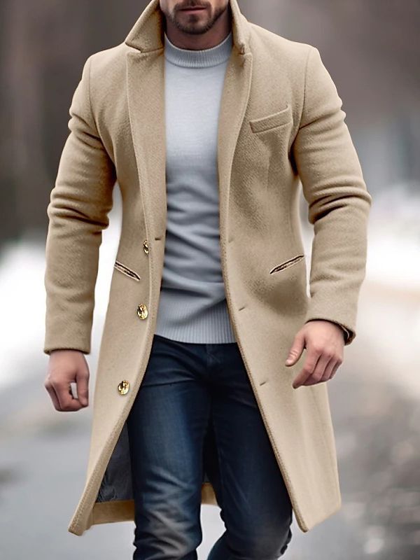 Carmelo - Men's Gold-Button Tailored Wool Overcoat