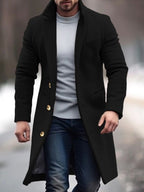 Carmelo - Men's Gold-Button Tailored Wool Overcoat