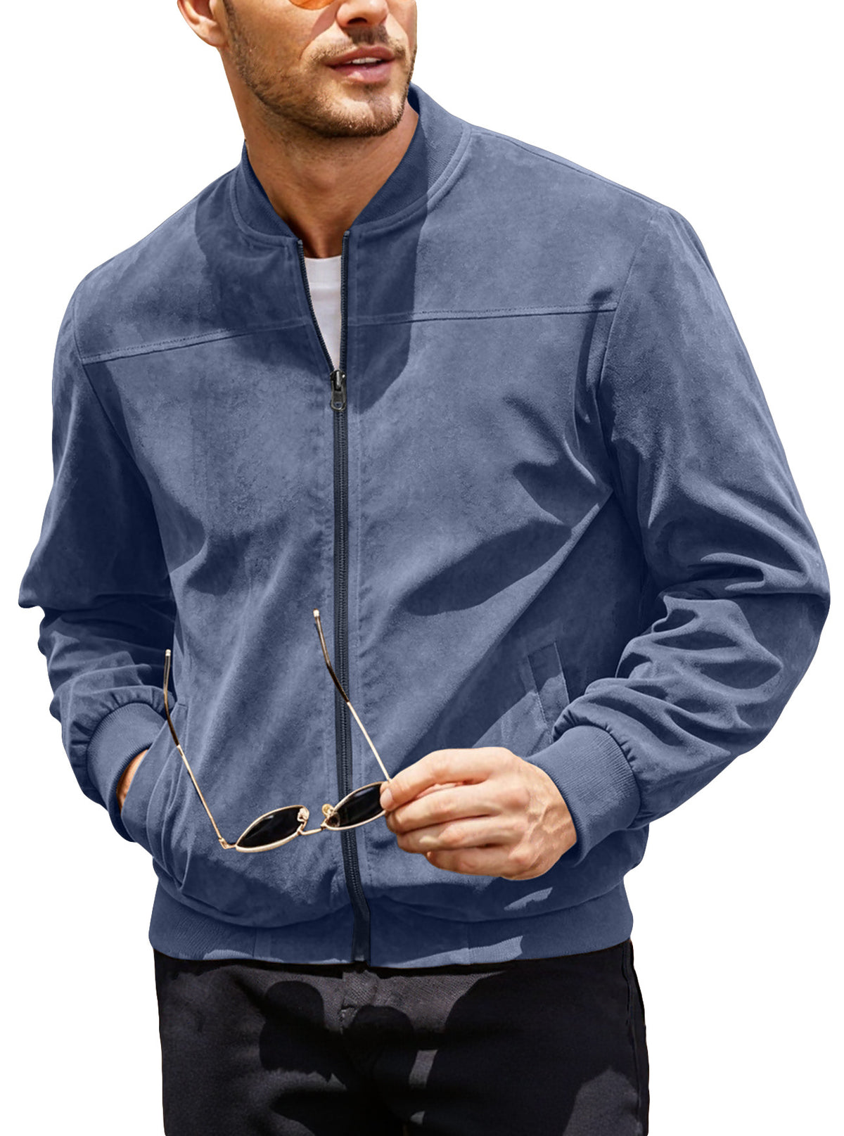 Coby - Men's Suede-Look Zip-Up Bomber Jacket 2