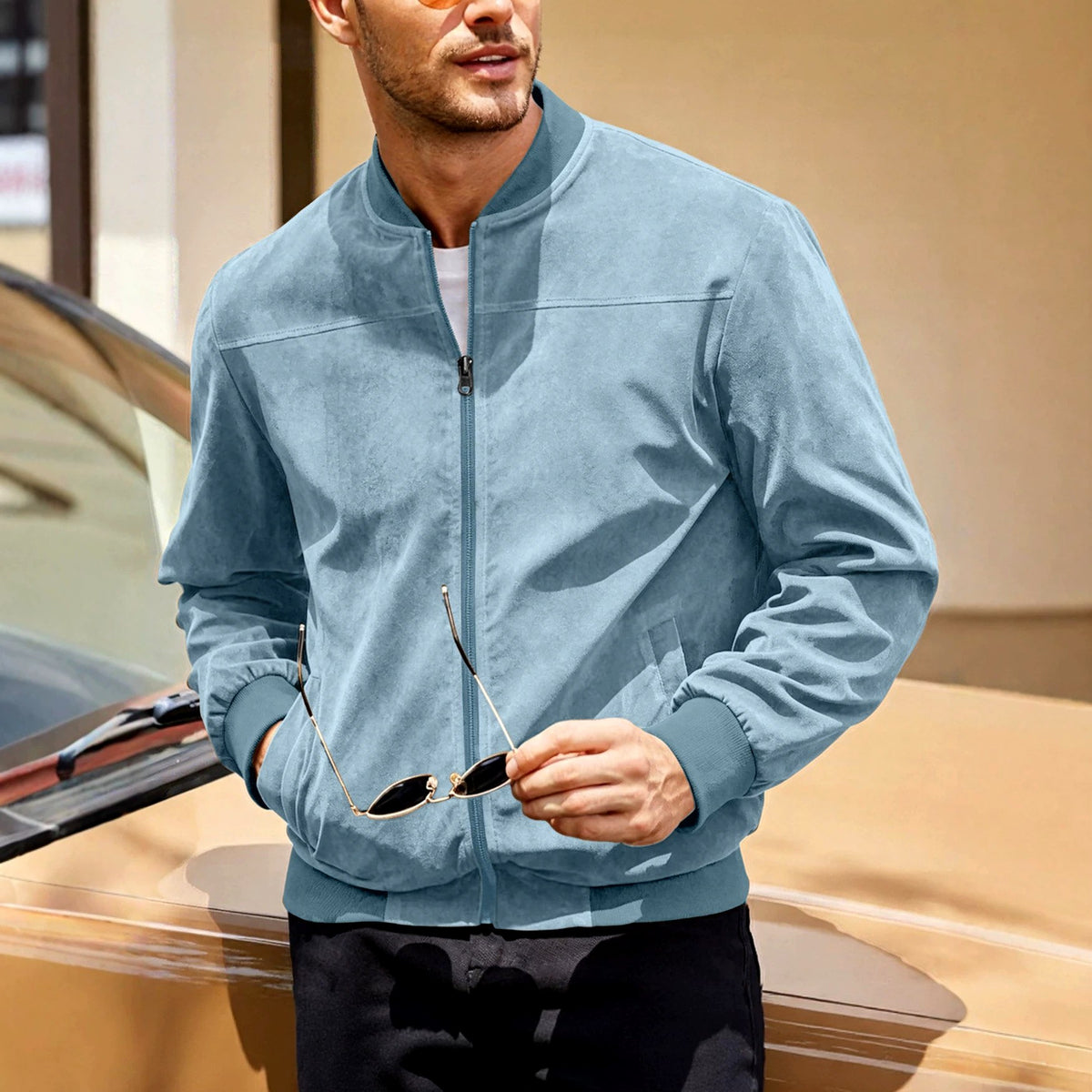 Coby - Men's Suede-Look Zip-Up Bomber Jacket 7