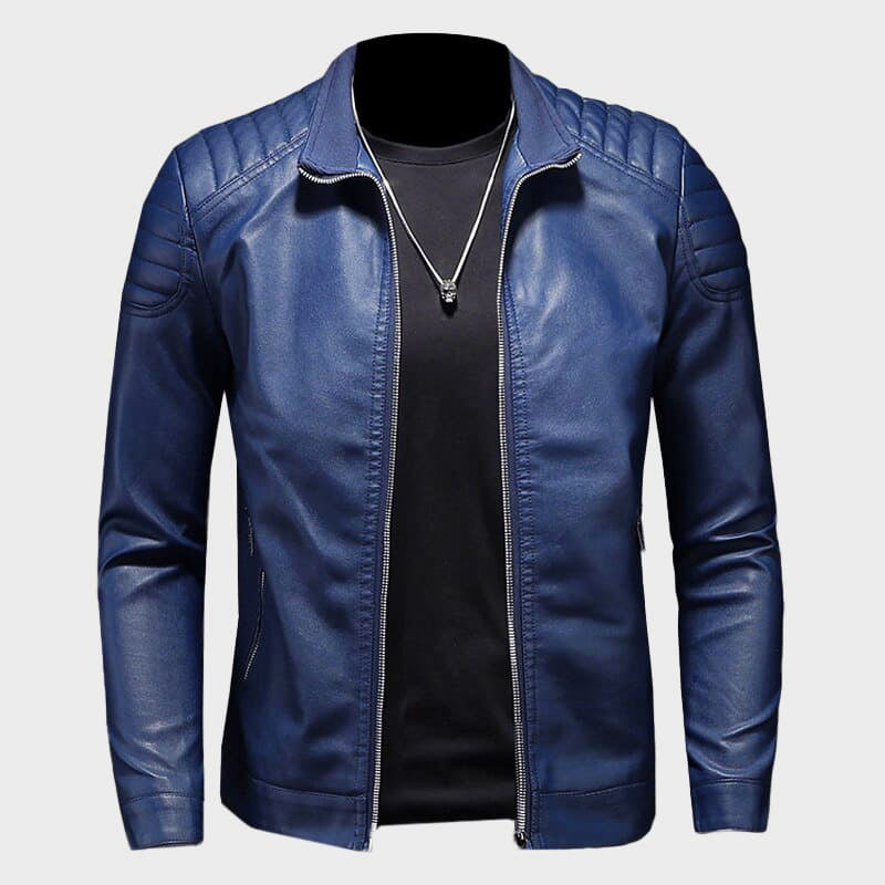 Connor - Men's Slim-Fit Faux Leather Jacket with Quilted Shoulders