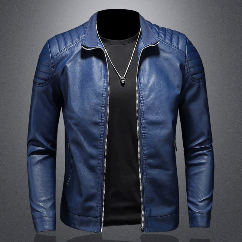 Connor - Men's Slim-Fit Faux Leather Jacket with Quilted Shoulders