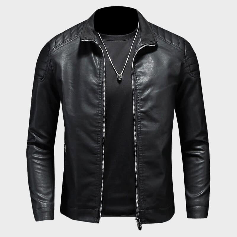 Connor - Men's Slim-Fit Faux Leather Jacket with Quilted Shoulders