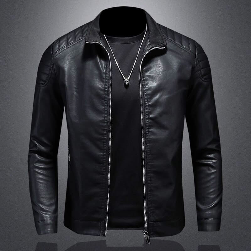 Connor - Men's Slim-Fit Faux Leather Jacket with Quilted Shoulders