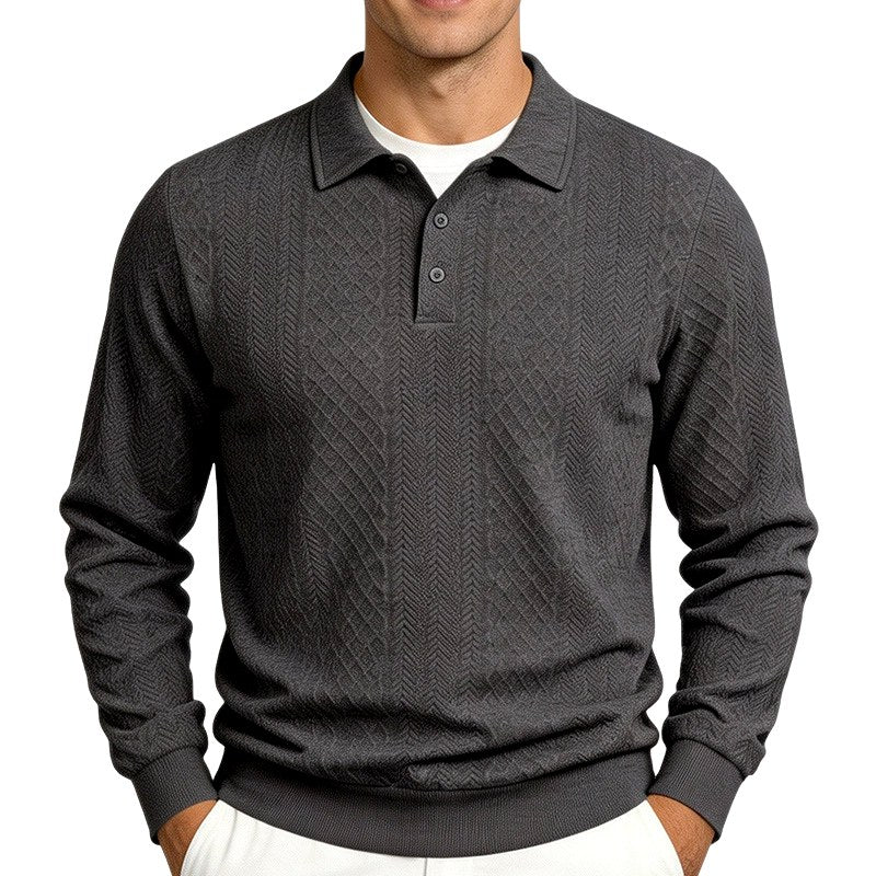 Cristian - Men's Textured Long Sleeve Polo Sweatshirt 4