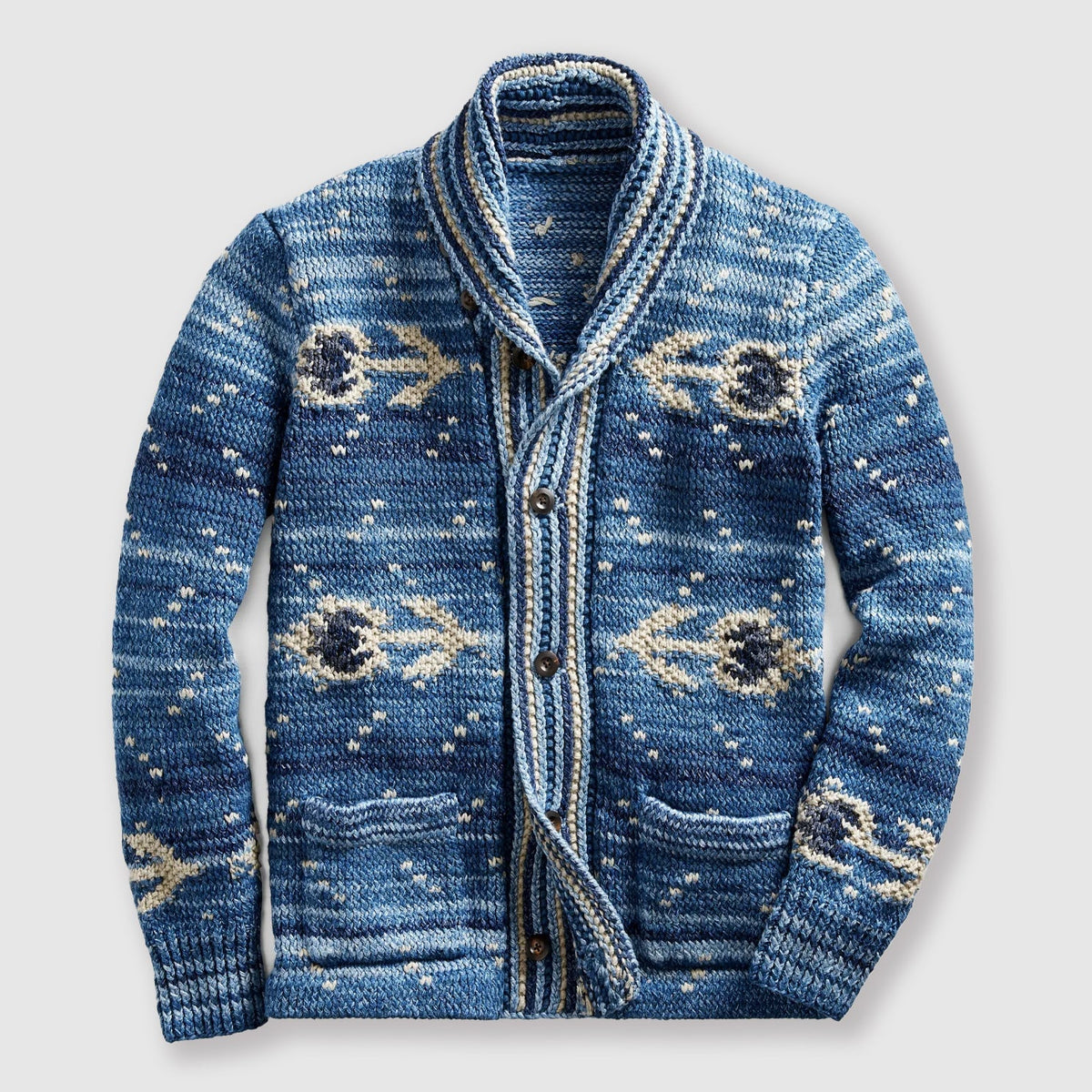 Darius - Men's Shawl-Collar Wool Cardigan with Intarsia Pattern