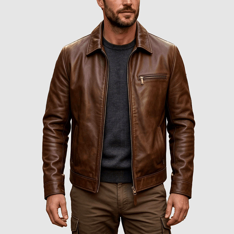 Darrel - Men's Leather Western Trucker Jacket