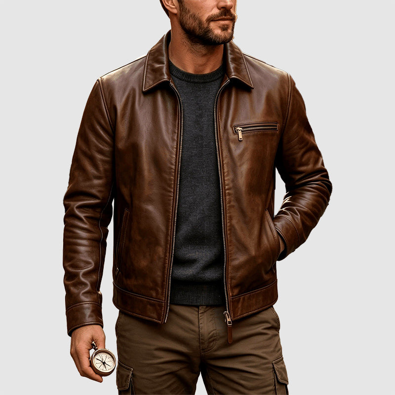 Darrel - Men's Leather Western Trucker Jacket