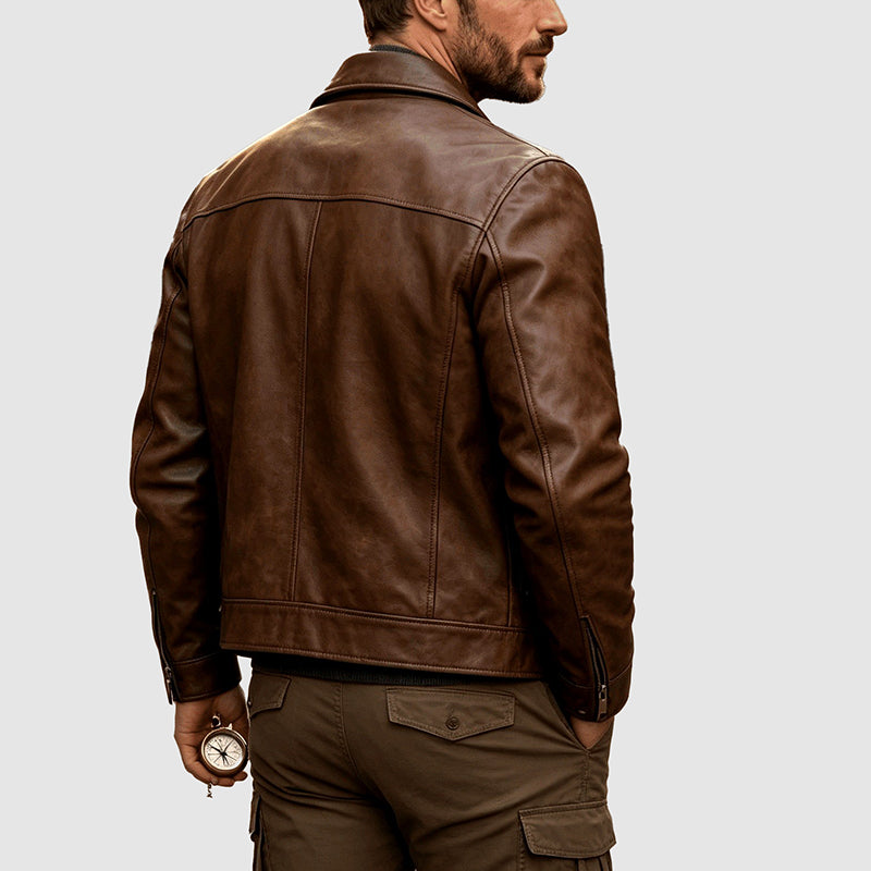 Darrel - Men's Leather Western Trucker Jacket