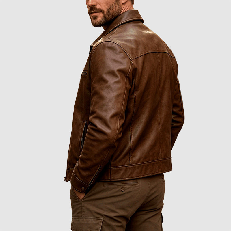 Darrel - Men's Leather Western Trucker Jacket
