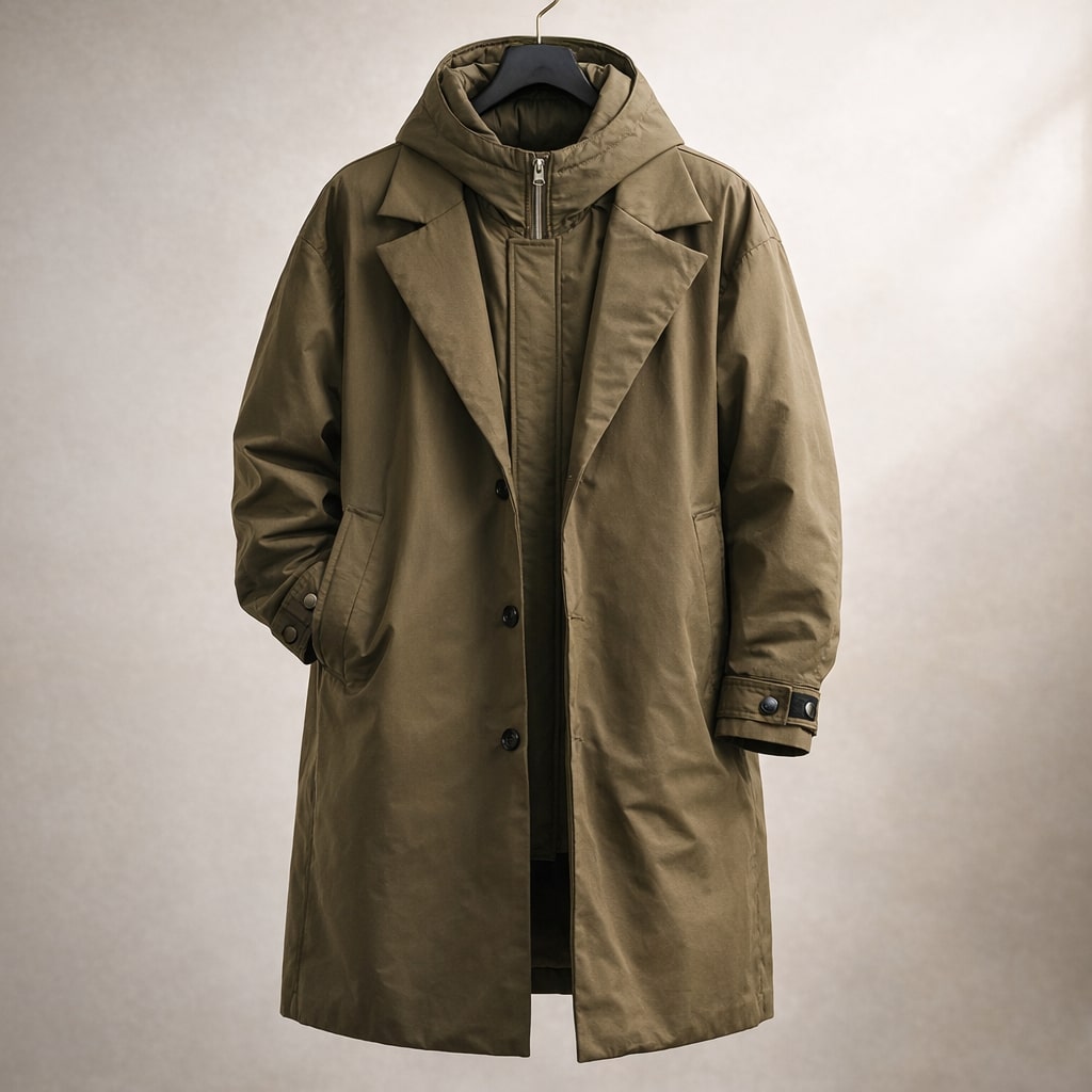 David - Men's Button-Front Trench Coat with Removable Hood