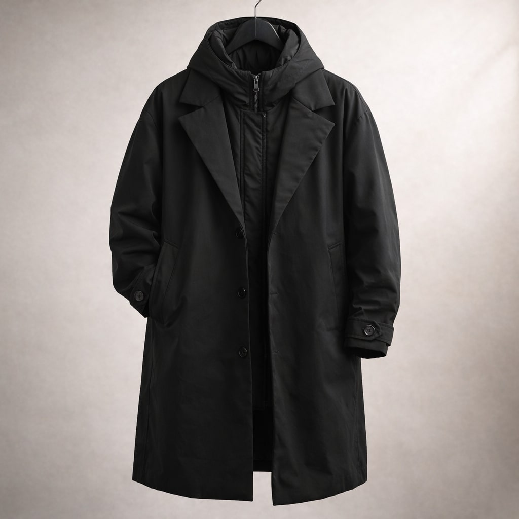 David - Men's Button-Front Trench Coat with Removable Hood
