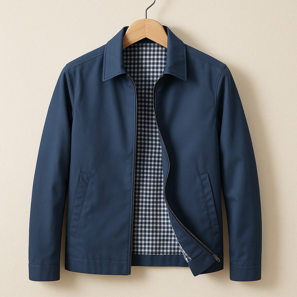 Dennis - Men's Full-Zip Jacket with Gingham Lining