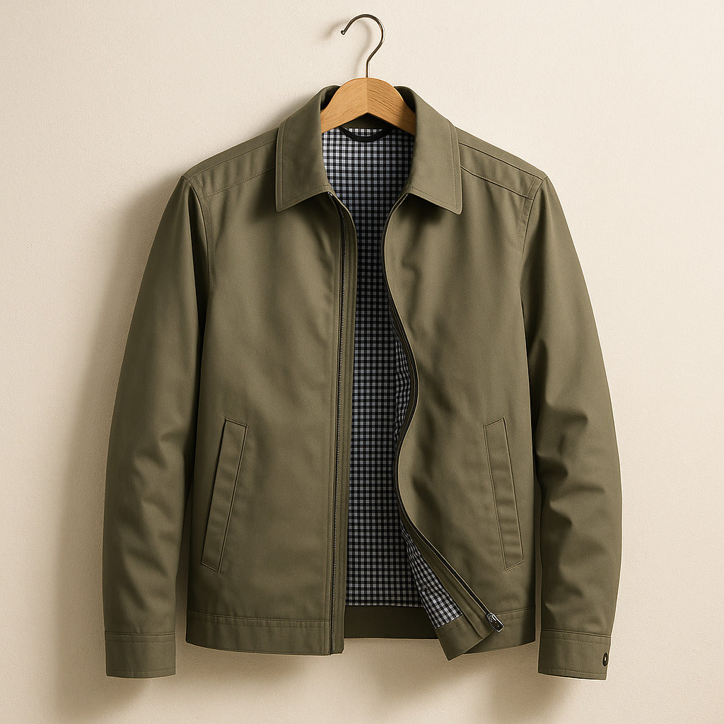 Dennis - Men's Full-Zip Jacket with Gingham Lining