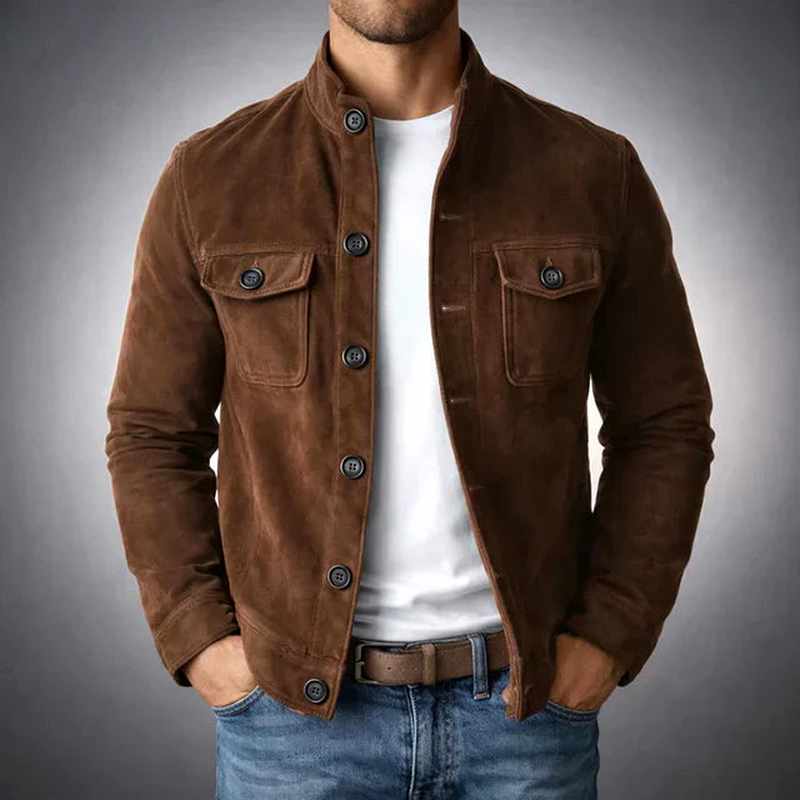Dexter - Men's Suede Button-Front Shirt Jacket with Chest Pockets