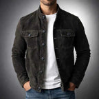 Dexter - Men's Suede Button-Front Shirt Jacket with Chest Pockets