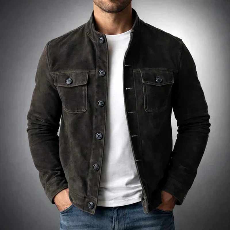 Dexter - Men's Suede Button-Front Shirt Jacket with Chest Pockets