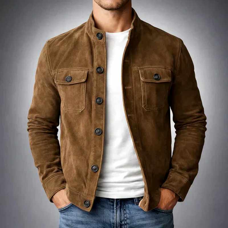 Dexter - Men's Suede Button-Front Shirt Jacket with Chest Pockets