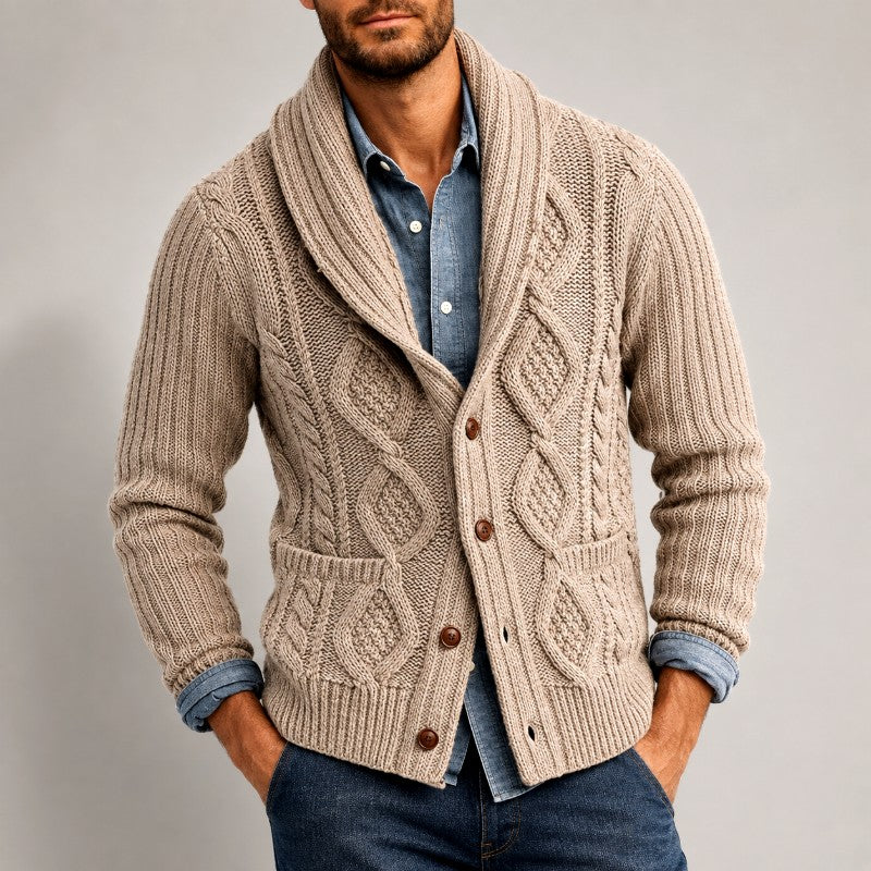 Donavan - Men's Cable Shawl Collar Cardigan 1