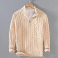 Drake - Men's Cable Knit Zip-Neck Pullover with Ribbed Cuffs