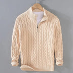 Drake - Men's Cable Knit Zip-Neck Pullover with Ribbed Cuffs