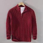Drake - Men's Cable Knit Zip-Neck Pullover with Ribbed Cuffs