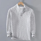 Drake - Men's Cable Knit Zip-Neck Pullover with Ribbed Cuffs