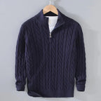 Drake - Men's Cable Knit Zip-Neck Pullover with Ribbed Cuffs