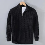 Drake - Men's Cable Knit Zip-Neck Pullover with Ribbed Cuffs