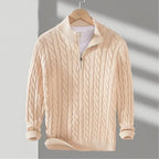 Drake - Men's Cable Knit Zip-Neck Pullover with Ribbed Cuffs