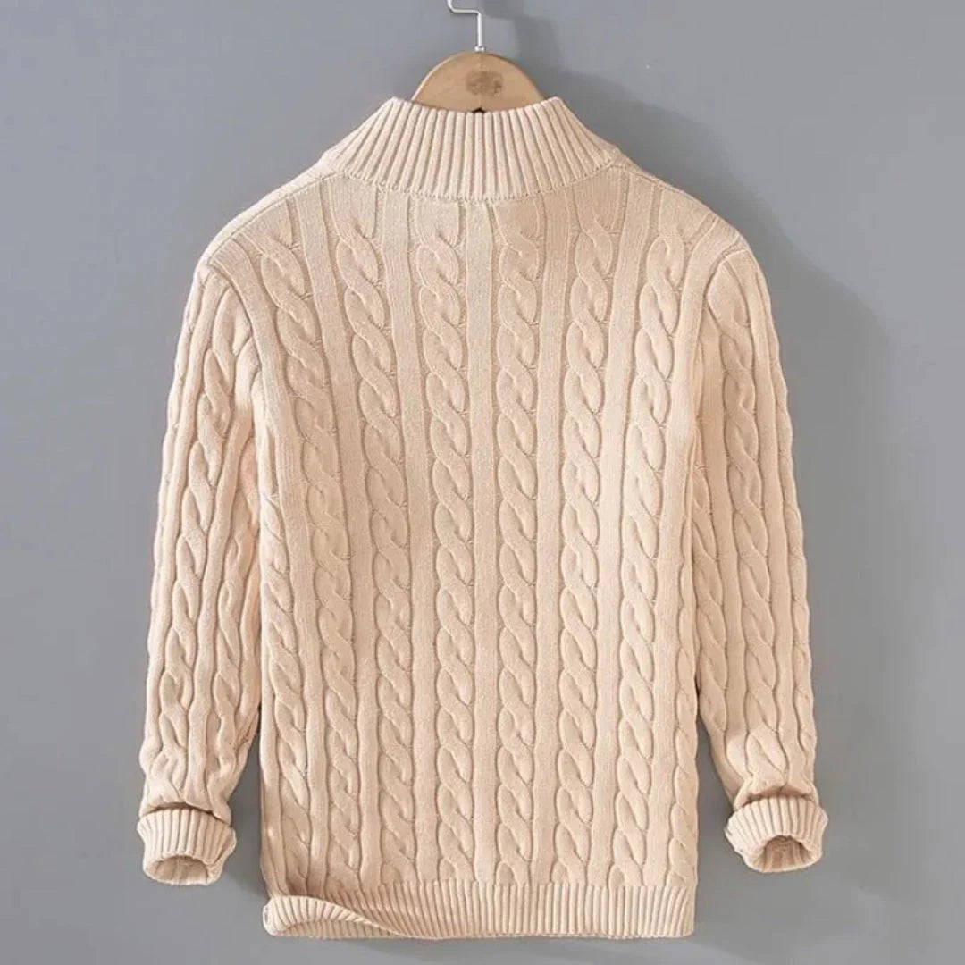 Drake - Men's Cable Knit Zip-Neck Pullover with Ribbed Cuffs
