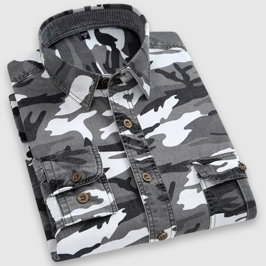 Drake - Men's Camo Long-Sleeve Shirt with Notch Collar