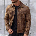 Dustin - Men's Vintage Distressed Leather Shirt Jacket
