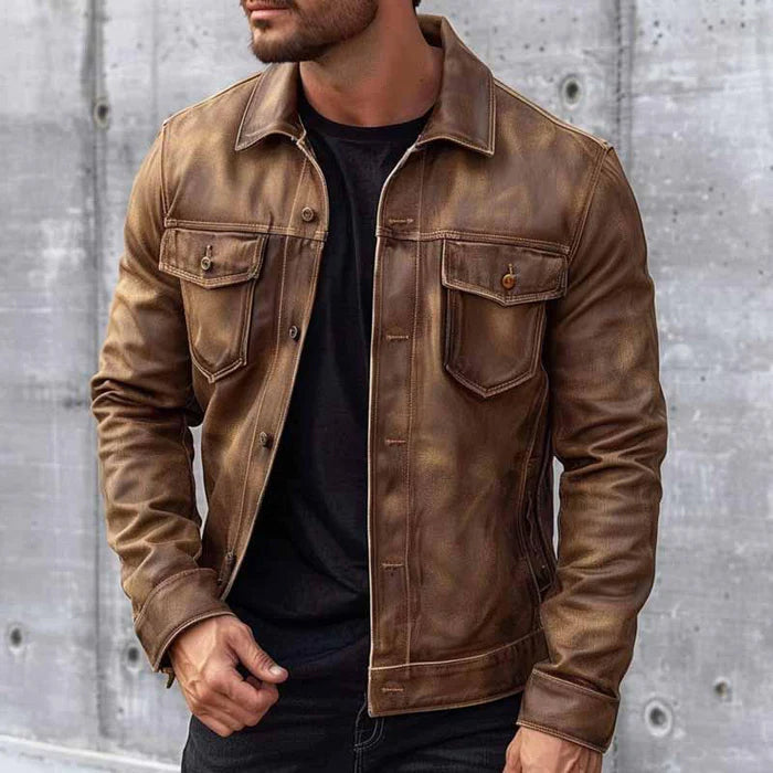 Dustin - Men's Vintage Distressed Leather Shirt Jacket
