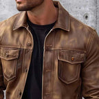 Dustin - Men's Vintage Distressed Leather Shirt Jacket