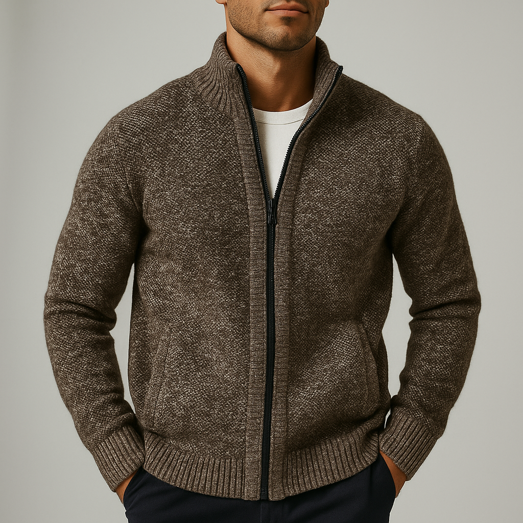 Eliezer - Men's Textured Full-Zip Jacket with Hand Pockets