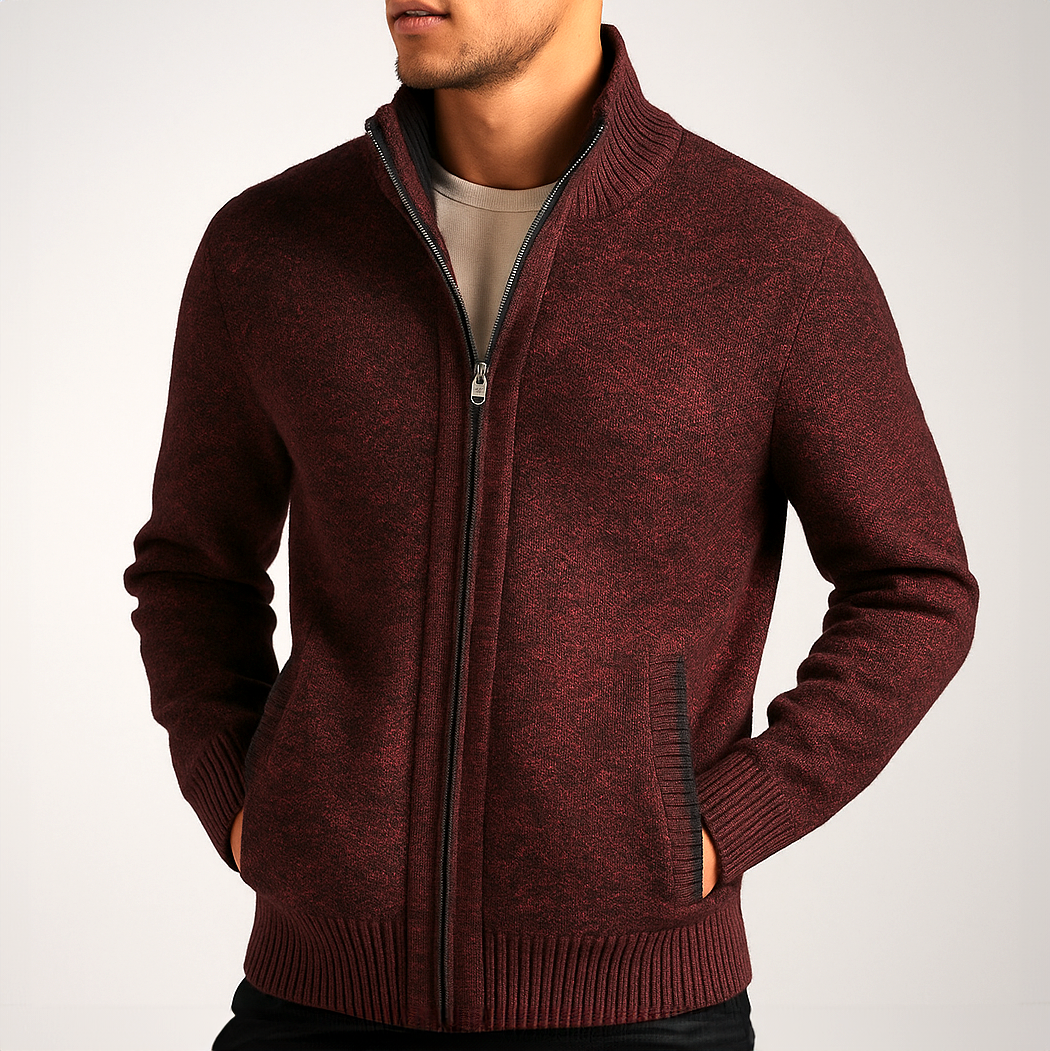 Eliezer - Men's Textured Full-Zip Jacket with Hand Pockets