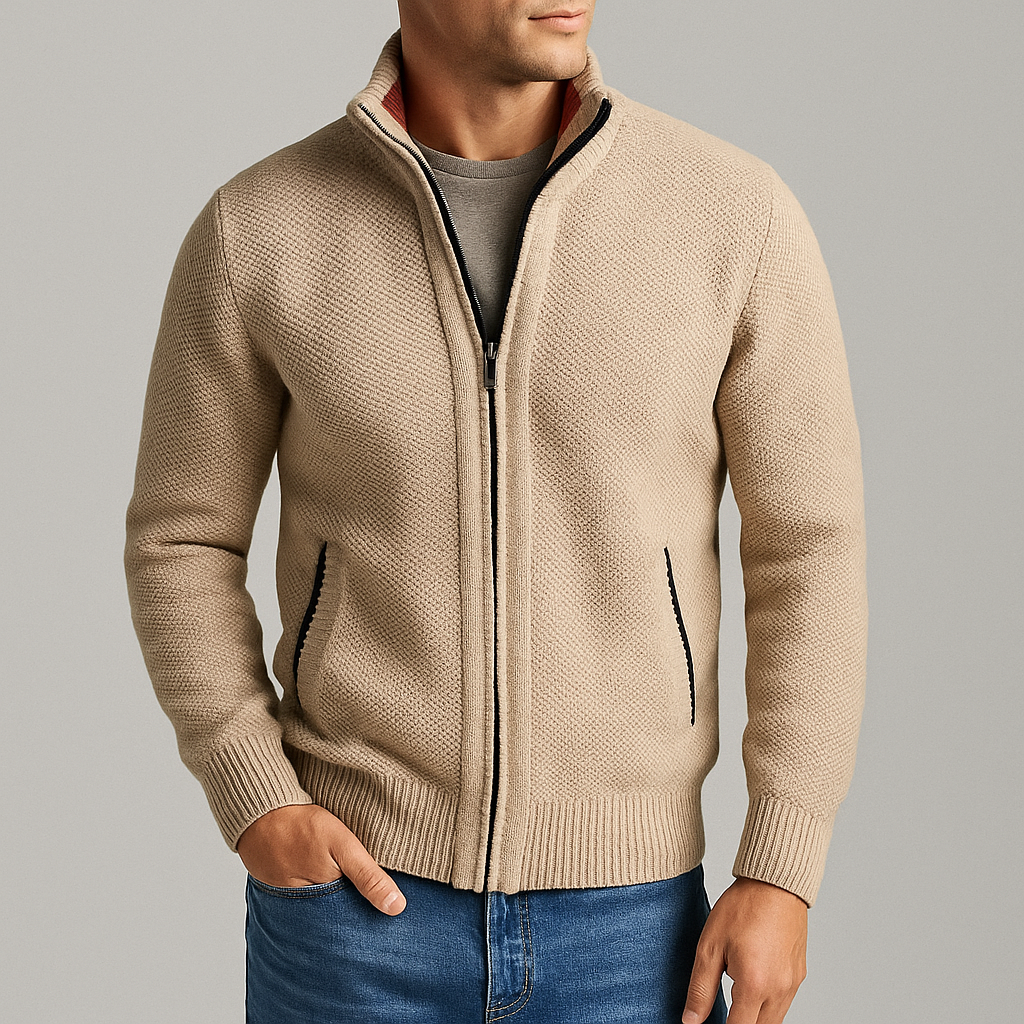 Eliezer - Men's Textured Full-Zip Jacket with Hand Pockets