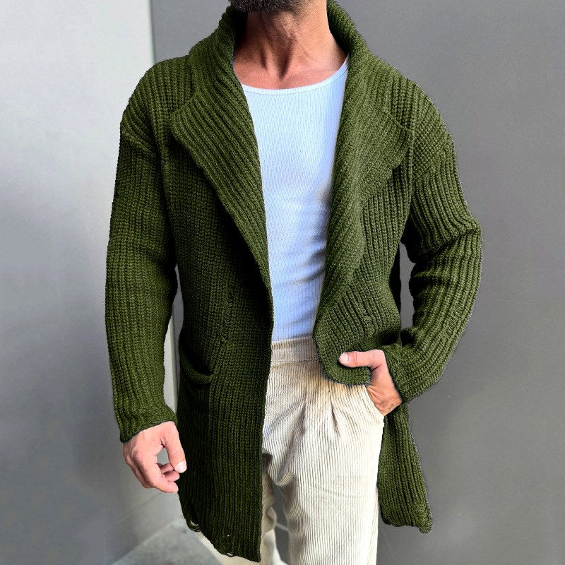 Elijah - Men's Ribbed Shawl Collar Longline Cardigan