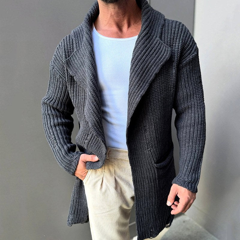 Elijah - Men's Ribbed Shawl Collar Longline Cardigan