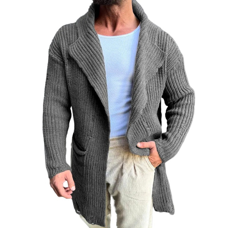 Elijah - Men's Ribbed Shawl Collar Longline Cardigan