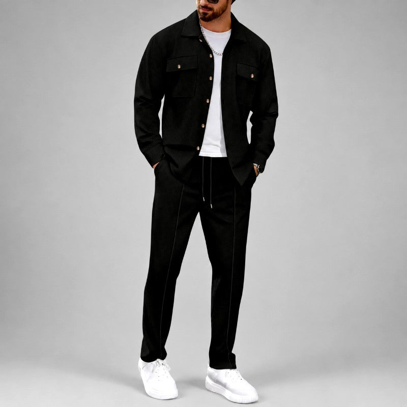 Emmett - Men's Textured Button-Up Jacket & Pants Matching Set 1