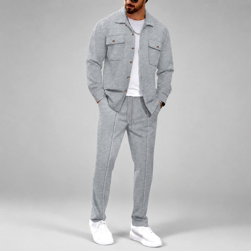 Emmett - Men's Textured Button-Up Jacket & Pants Matching Set 4